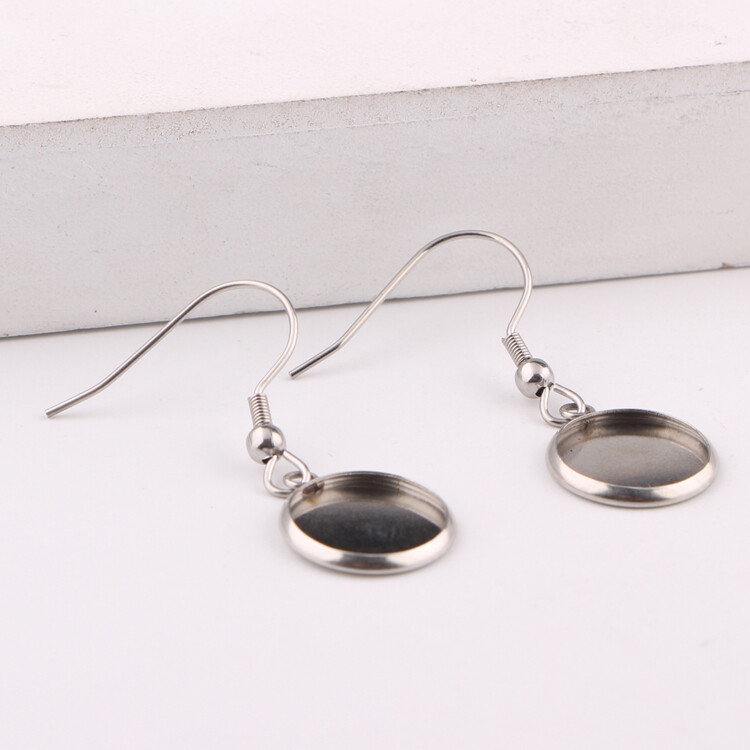 100xStainless Steel Ear Hooks Earring Base Setting Cabochon Flat Round Settings