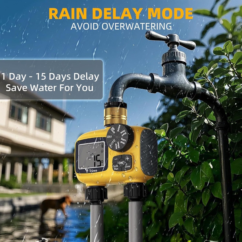Sprinkler Timer Brass Swivel Water Timer for Garden Hose 2 Zone Programmable