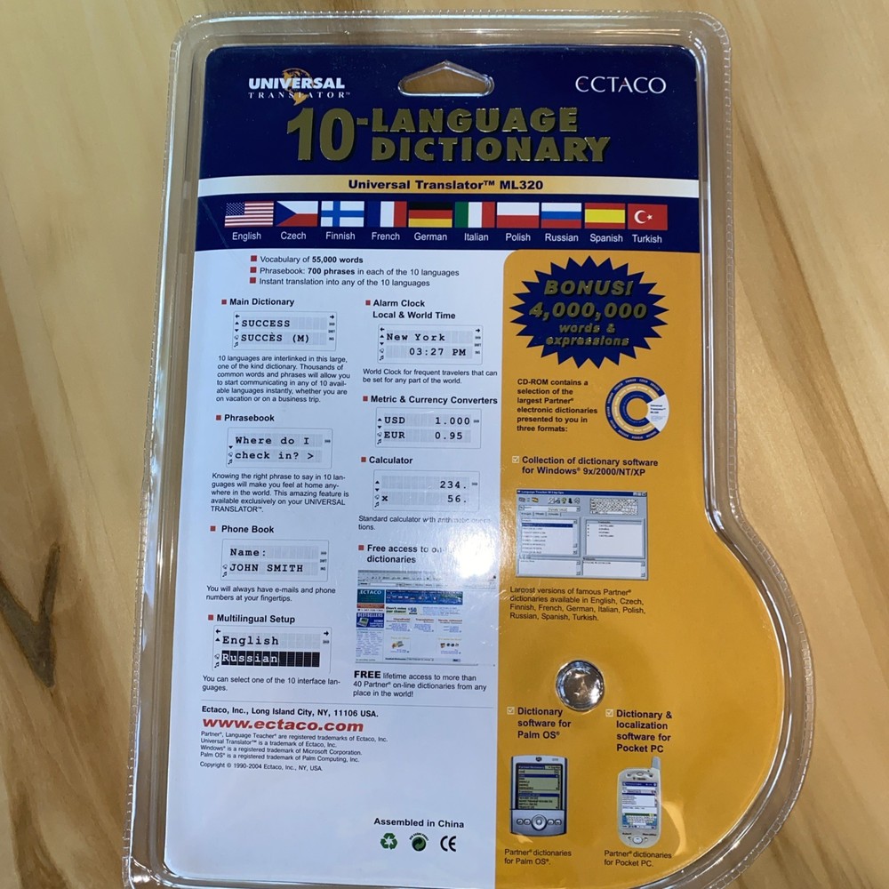 New Ectaco ML320 Universal Translator 10 Languages Dictionary & Organizer