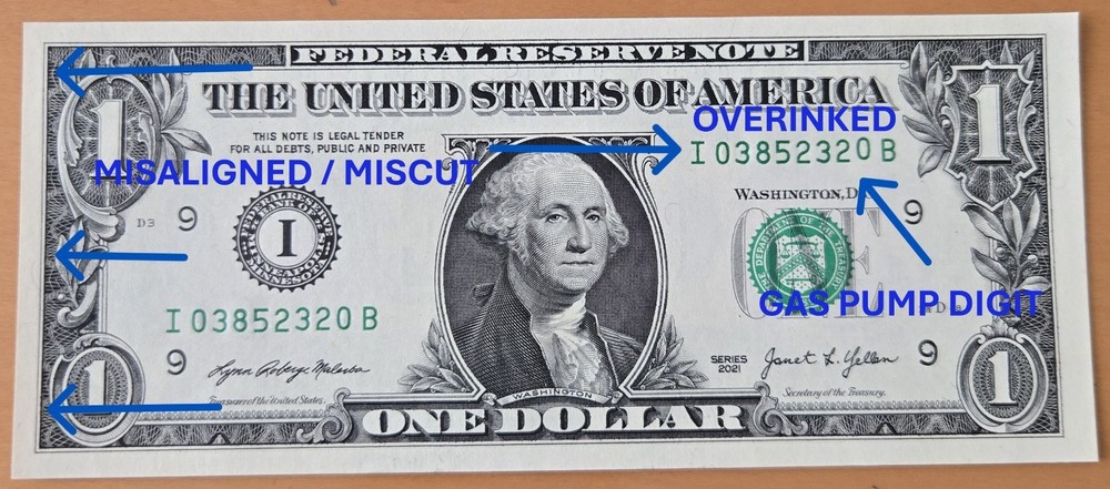 QTY 18 $1 Dollar Bill Misaligned Over Inked Gas Pump Stuck Digit Multiple Errors