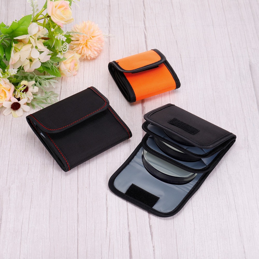 2Pcs 82mm Camera Filter Case 3 Pocket Camera Filter Case Pouch Black Red
