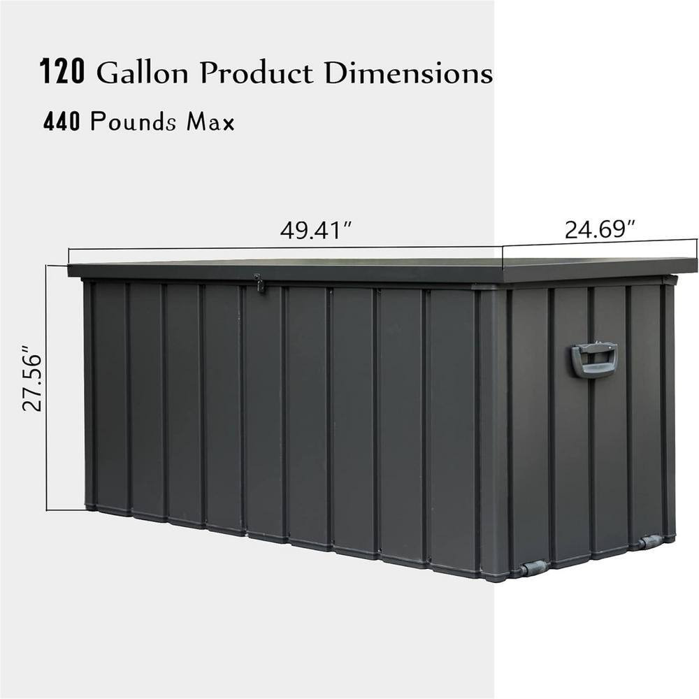120 Gal. Dark Gray Steel Outdoor Storage Deck Box Waterproof, Large Patio Storag