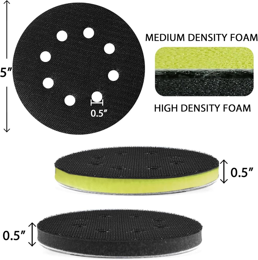 5 inch Orbital Sander Foam Pad 4 PCS, Interface with 8 Medium, Black