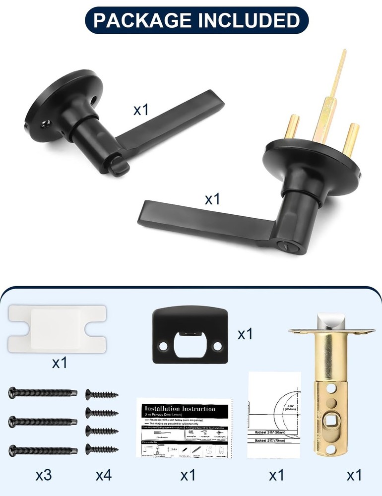 Mengico 6 Pack Privacy Door Handle, Matte Black Interior Door Knobs for Bed &...