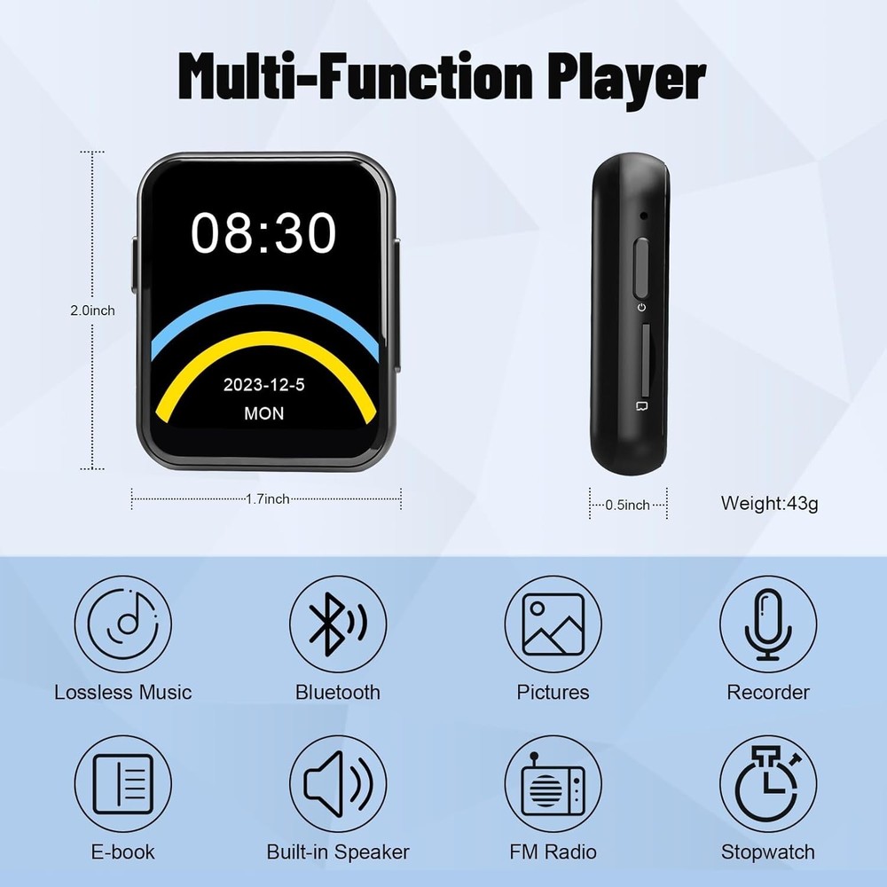 Portable 128GB MP3 Player with Touch Screen & Built-in Speaker - Bluetooth 5.3