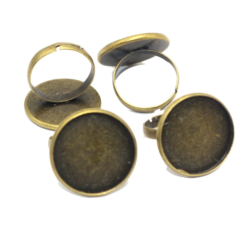 20 Bronze Tone Adjustable Ring Round Blank Cabochon Pad Bezel Setting Cup 20mm