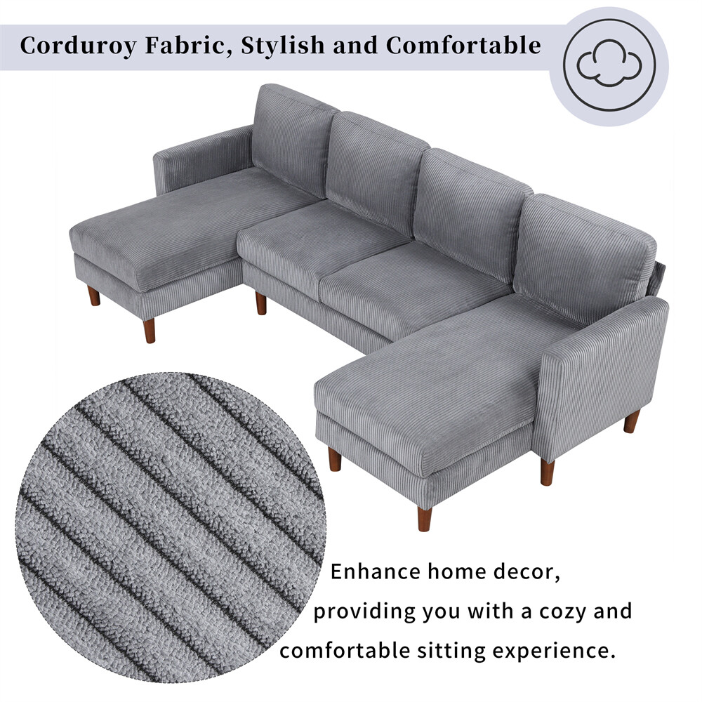 103'' U-shaped Sponge-filled Cushion Combination Sofa with Solid Wood Legs