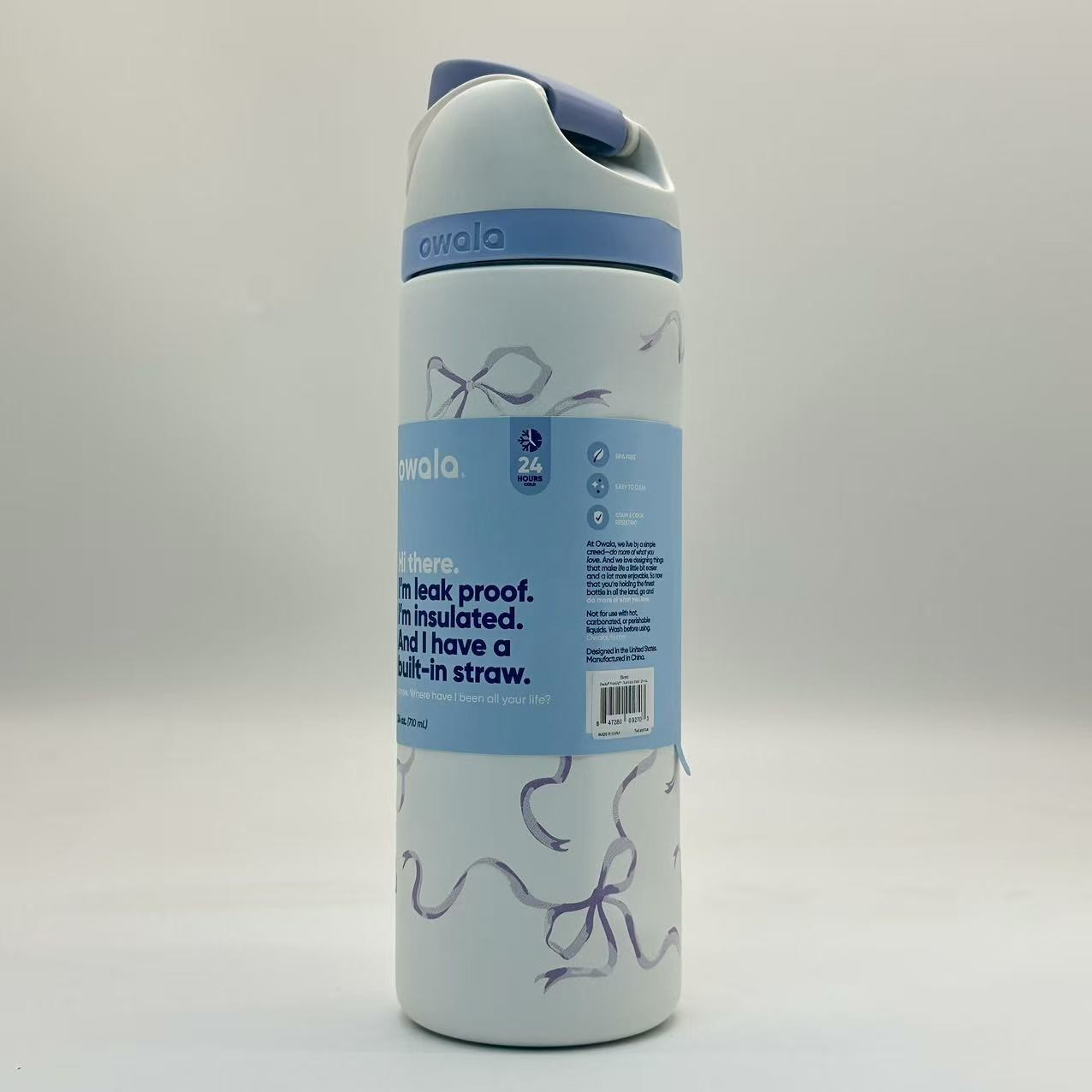 24 oz Owala Urban Outfitters Exclusive Tied 3D Printing FreeSip Blue Bow Bottle