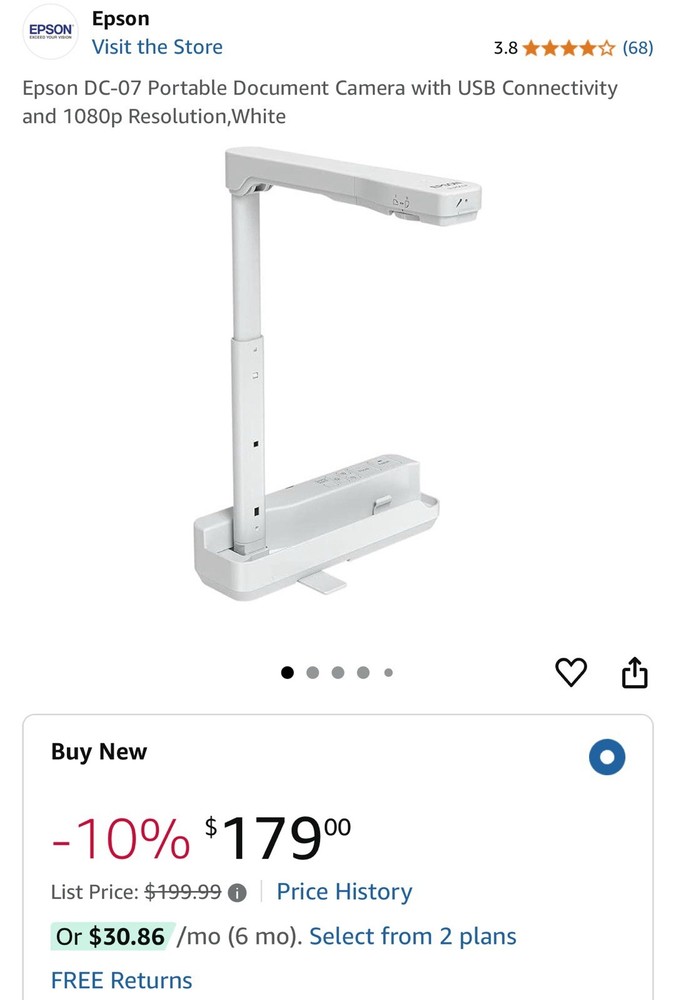 Epson DC-07 Portable Document Camera with USB Connectivity and 1080p Resolution