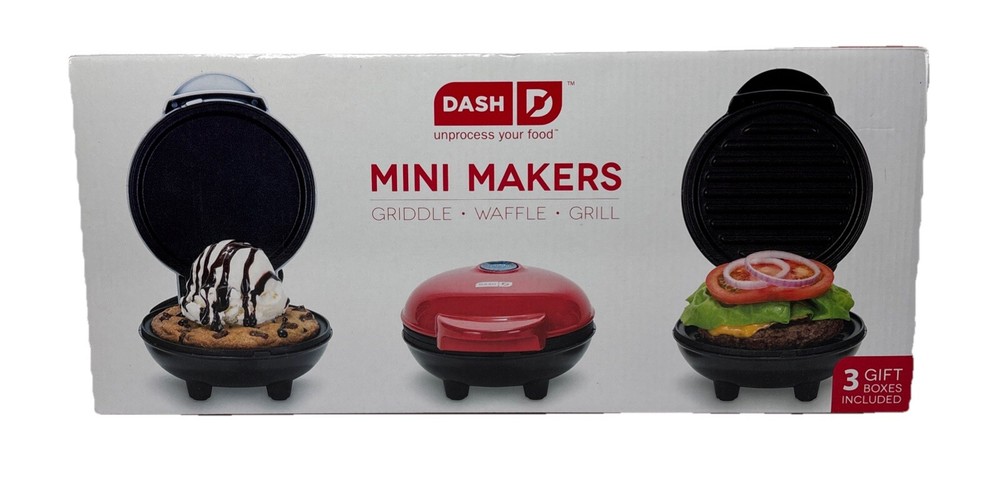 Dash Mini Maker 3-Piece Griddle, Waffle, and Grill Set ~ New