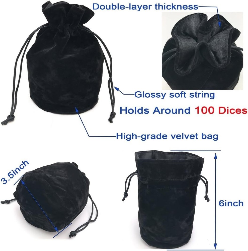 Assorted Polyhedral Dice Set with Black Drawstring Bag, 5 Complete Dice Sets ...