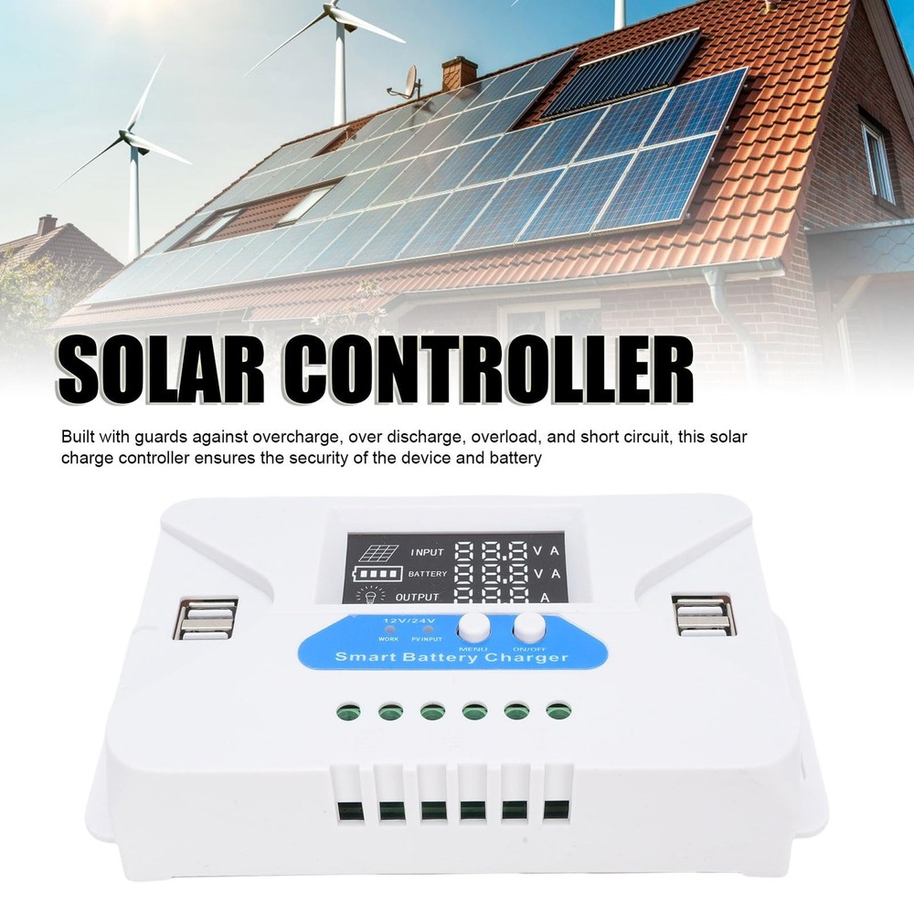 20A 30A  PWM Solar Charge Controller Regulator with 4 USB Ports for 12/24V