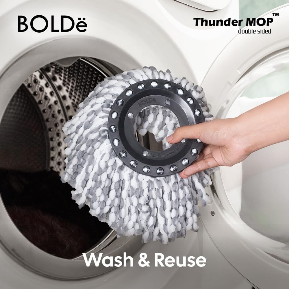 Thunder Mop Spin System - Double-Sided - 2 Compact Stackable 6L Buckets, Micr...