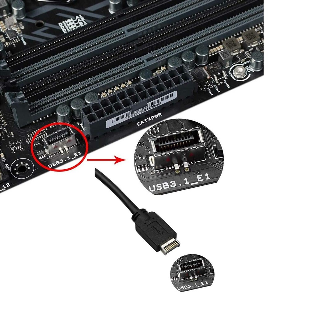 Plastic + Metal Plug & Play Type E PCI-E to Type C Female Cable Extension Wire