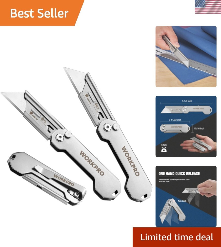 3-Pack Folding Utility Knife, Quick Change Blades Box Cutter, EDC Foldable Po...