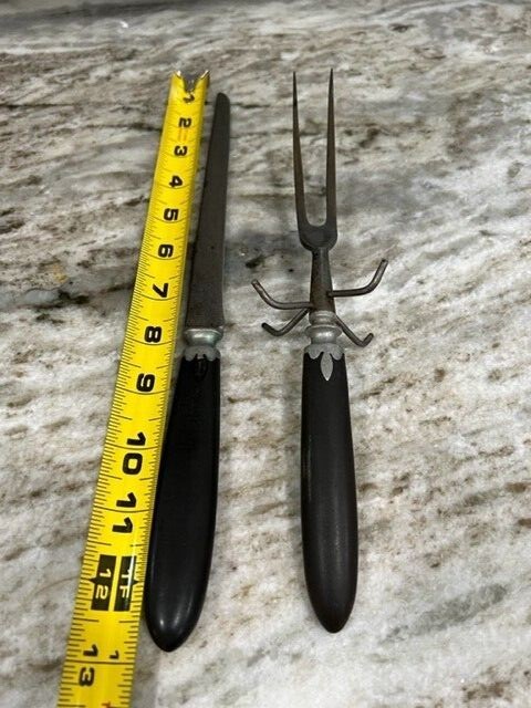 Antique Art Deco Lanson Goodnow CARVING KNIFE SET Fork Ebony Handles RARE!