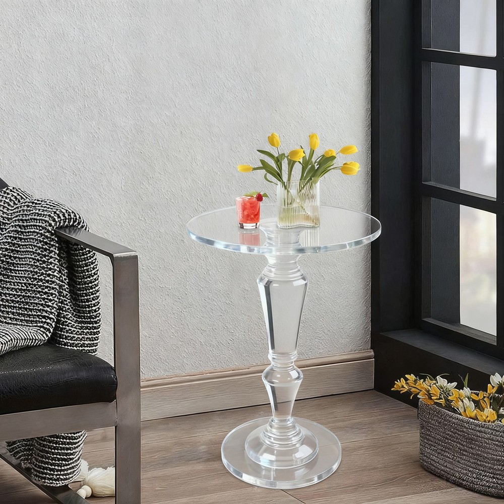 Acrylic End Table, Clear Side Table, Modern Coffee Table With Round Tabletop