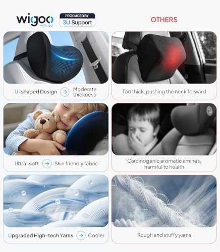 Soft Memory Foam Car Neck Pillow - Adjustable Strap, Odorless Headrest, 2-Pack