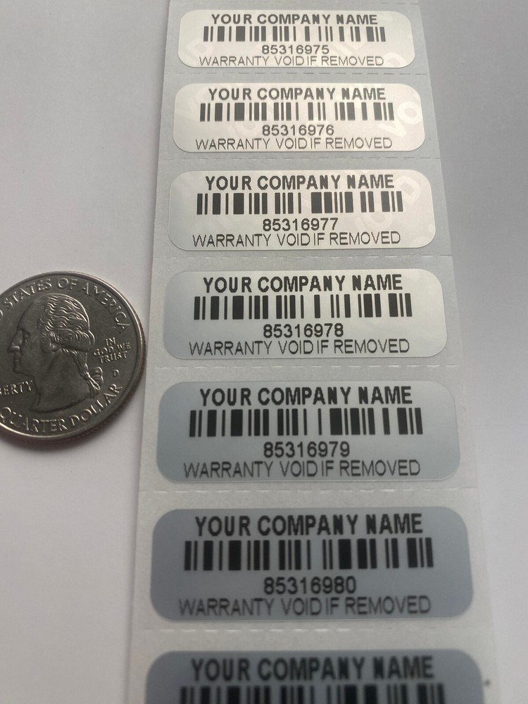 100 CUSTOM PRINTED BAR CODE SECURITY VOID LABELS STICKERS SEALS 1.5 INCH