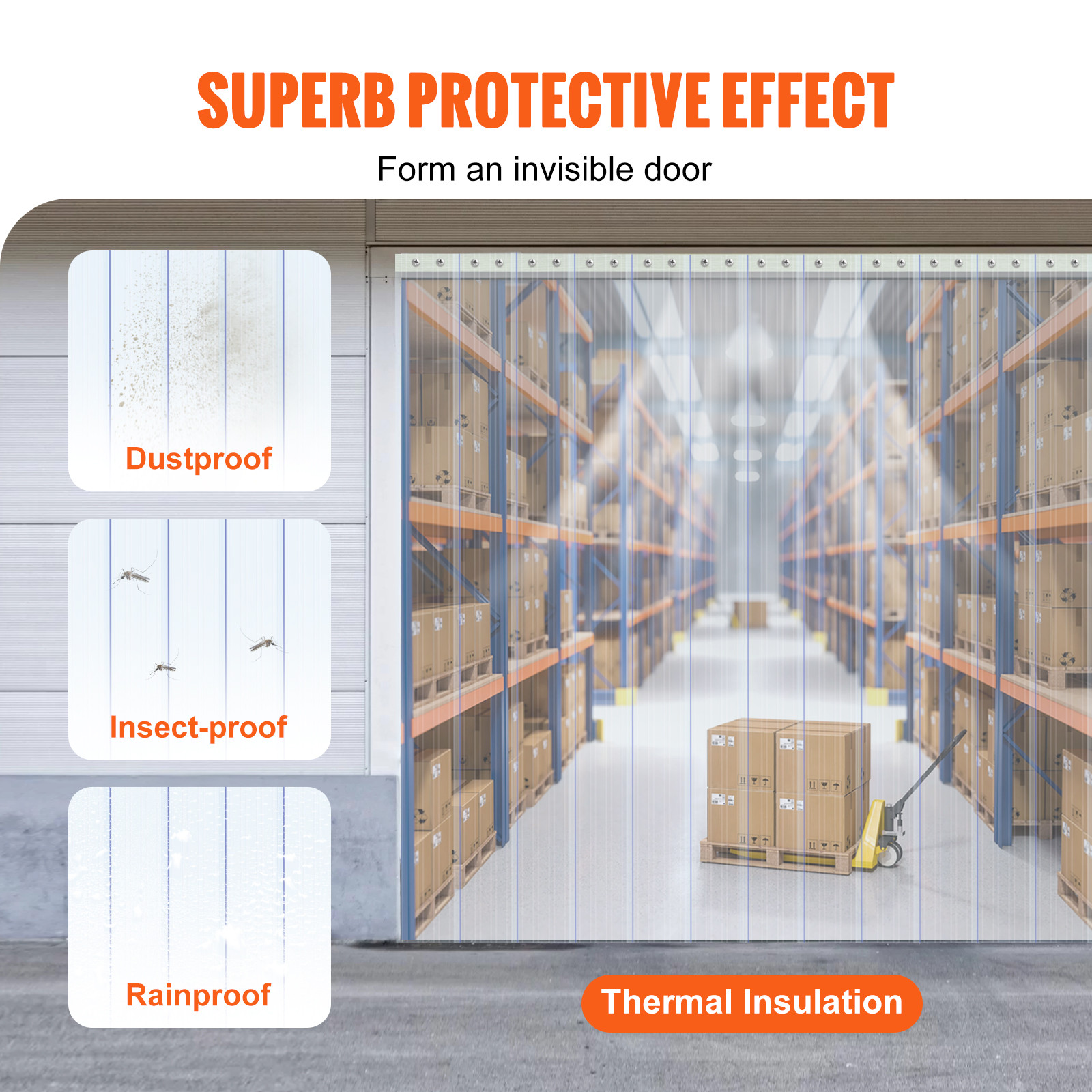 VEVOR Strip Curtain Ribbed PVC Door Curtain 150'x8" Roll Cooler Freezer Plastic