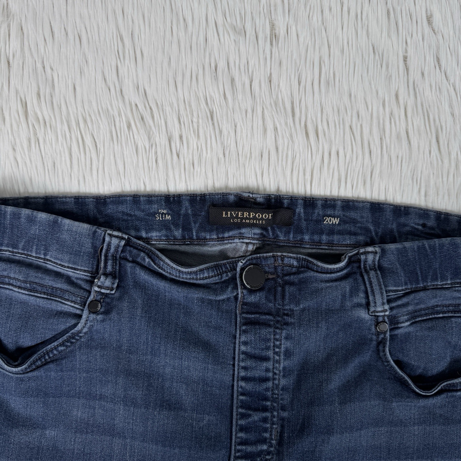 Liverpool Blue Dark Wash High Waisted The Slim Straight Denim Jeans Women's 20W