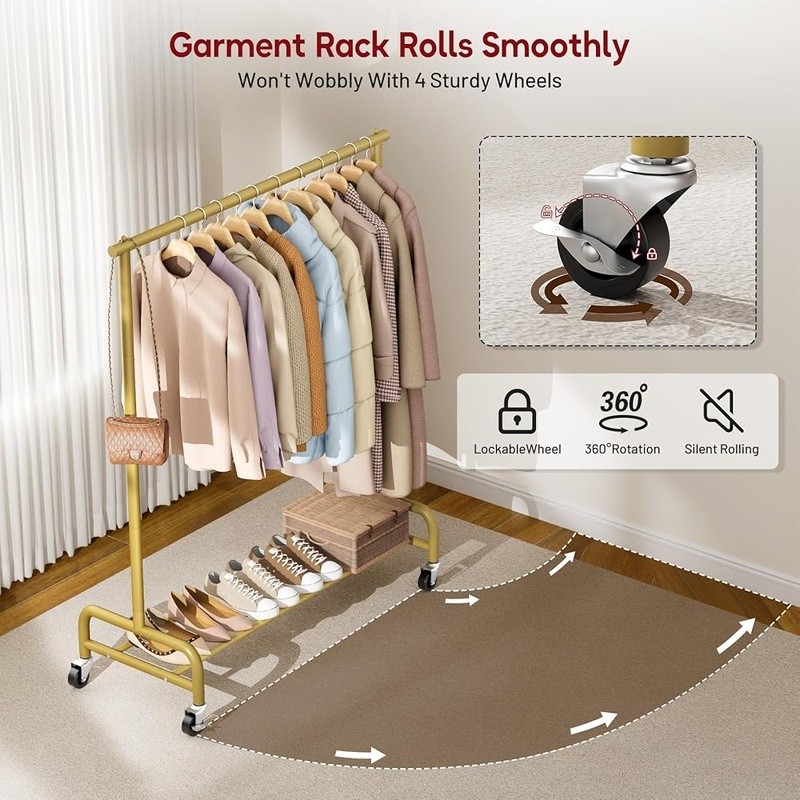 Heavy Duty Clothes Rack Rolling Coat Rack W/ Wheels Storage Shelves Adjustable