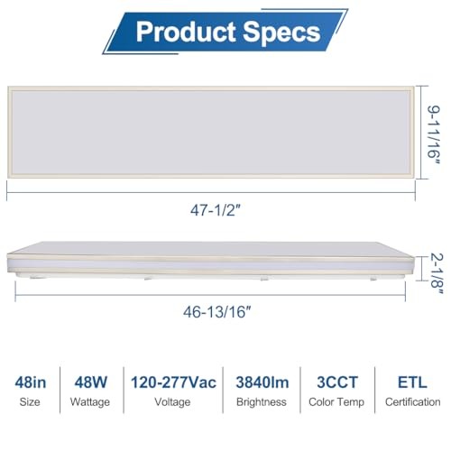 4FT Rectangle LED Flush Mount Ceiling Light for Kitchen/Laundry, 48W 2