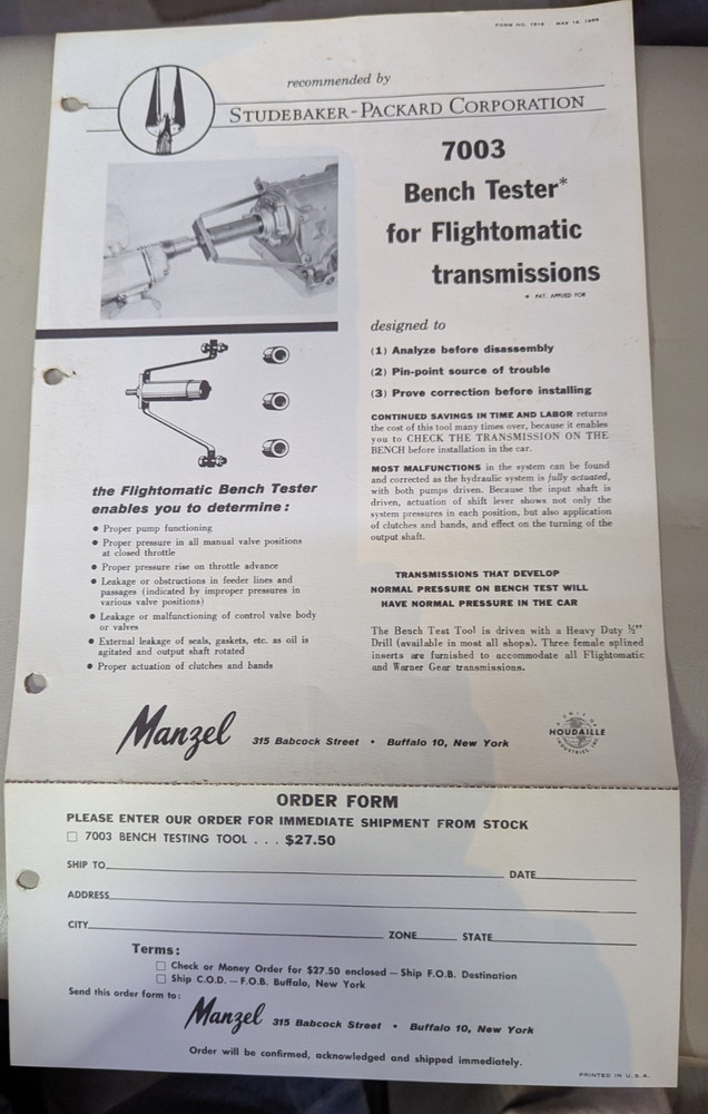 Studebaker Accessory Bench Test Tool Flyer Flightautomatic