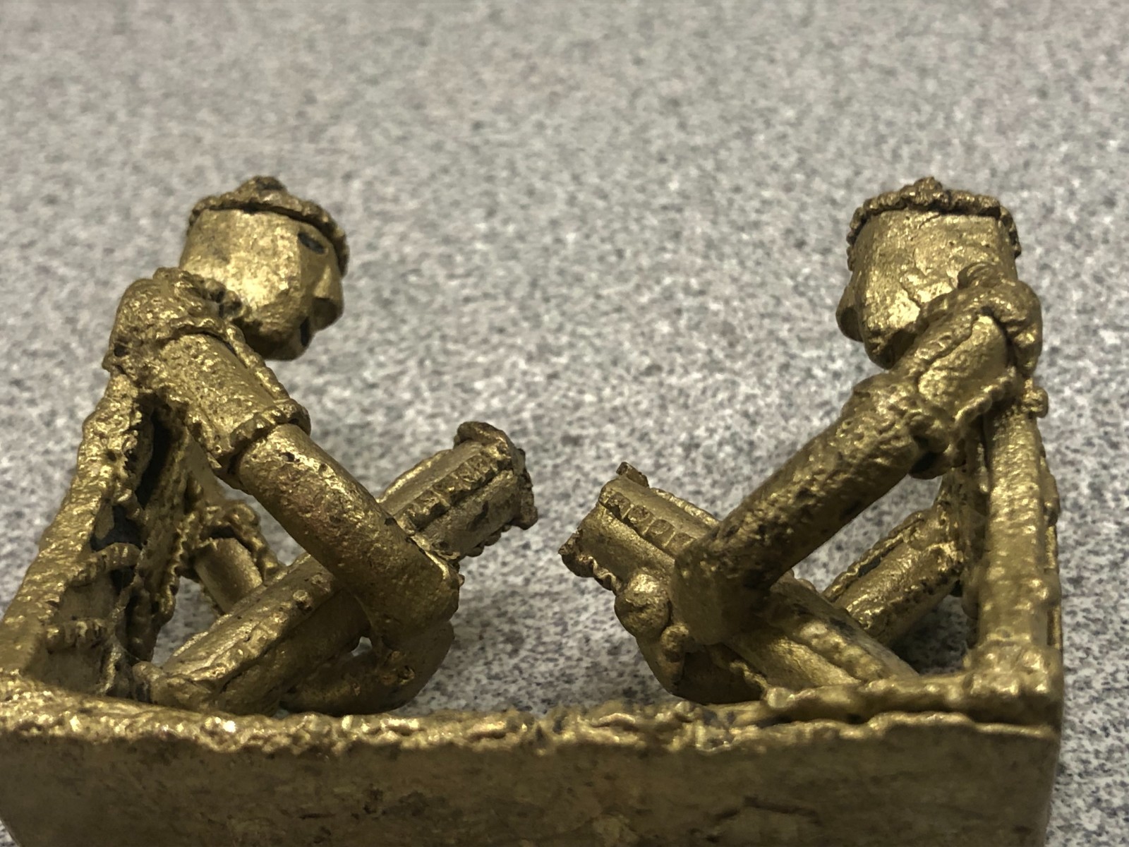 Vintage West African Tribal Folk Art Bronze Sculpture - Two Musicians Sitting