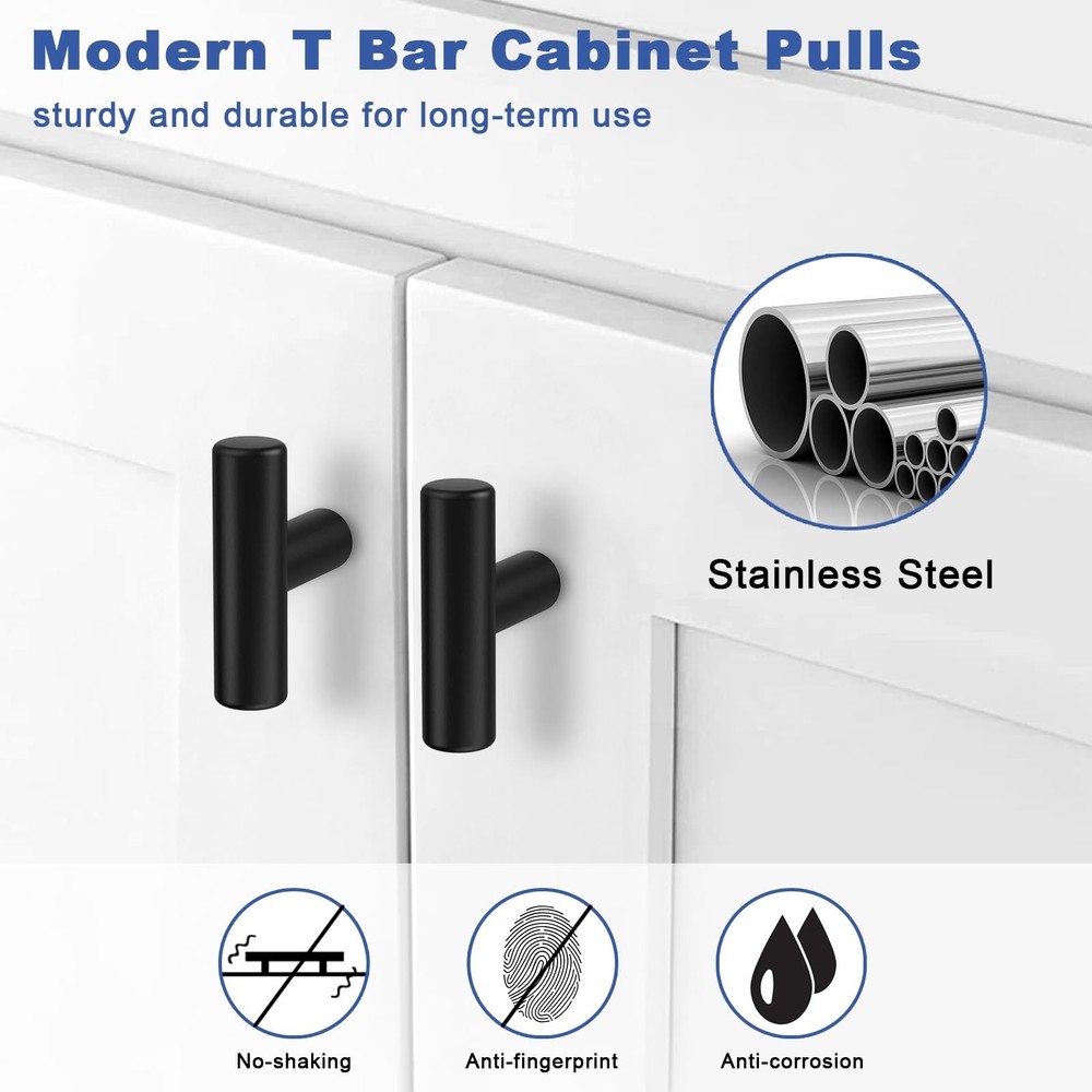 Estmoon 30 Pack Cabinet Knobs Matte Black Drawer Knobs Stainless Steel 2 Inch...