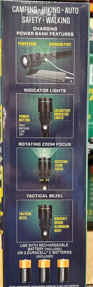 Feit Rechargeable 3000 Lumen Adjustable Flashlight Power Bank Includes USB-C