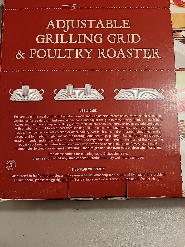 Sur La Table adjustable grilling grid and poultry roaster.