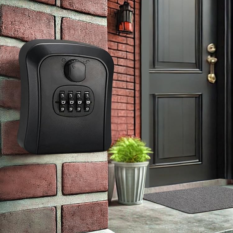 Key Lock Box with Code, Outdoor for House, Supports Black