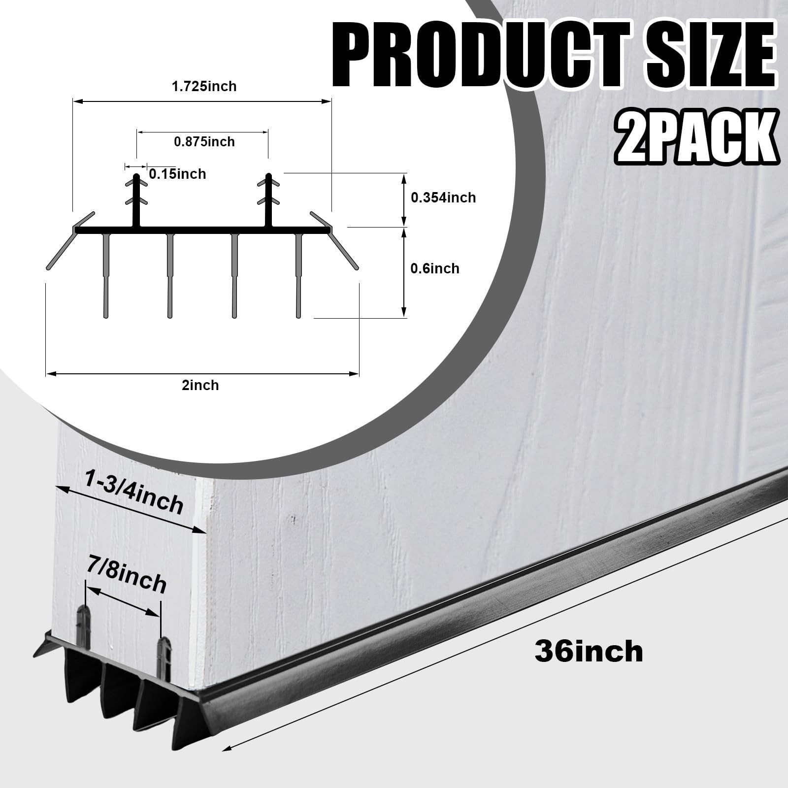 2 Pcs Replacement Door Bottom with Vinyl Fins 36" Long 1 3/4" Wide Threshold ...