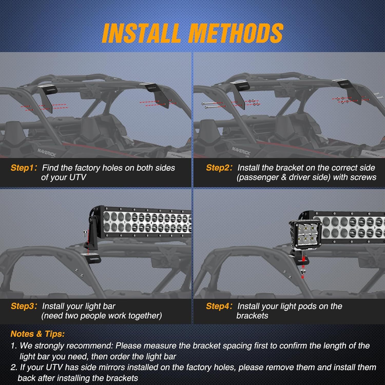 Nilight Mounting Brackets for 42-45 Inch LED Bars UTV Roof Upper Windshield