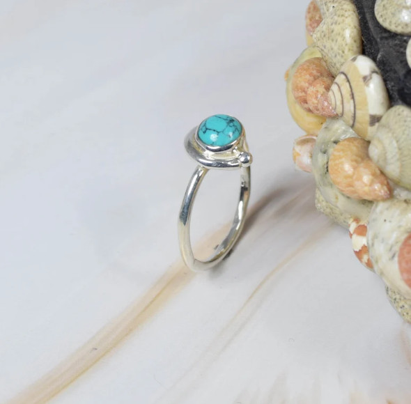 Silver Turquoise Ring Solid 925 Silver Handmade Unique Women Ring All Size SR84