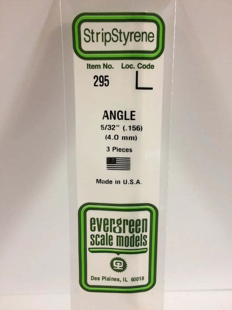 Evergreen Scale Models 295 Styrene Angle 5/32" (3 Pack)