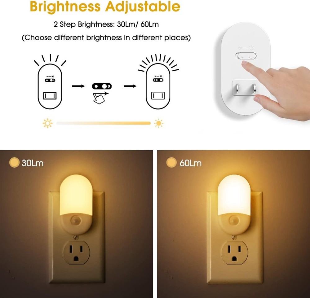 Night Lights Plug into Wall, [2 Pack] LED Dimmable Night Light with Light Sen...