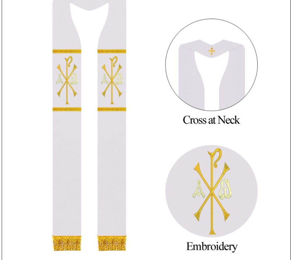 White Priest Stole Chi Rho