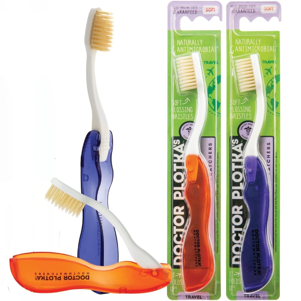 Folding Travel Toothbrush Soft Flossing 2 Pack Dr Plotka Red Sensitive Teeth Gum