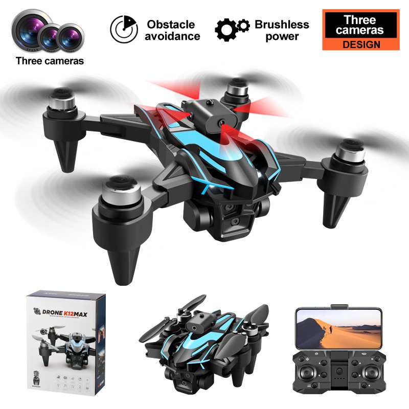 Drone 2026 Brushless Three HD Camera RC Foldable Quadcopter Remote With 2Battery