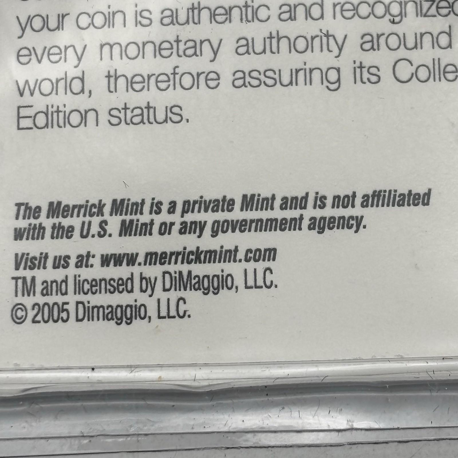 Merrick Mint Baseball Colorized Quarter Coin JOE DIMAGGIO NY Yankees Legend