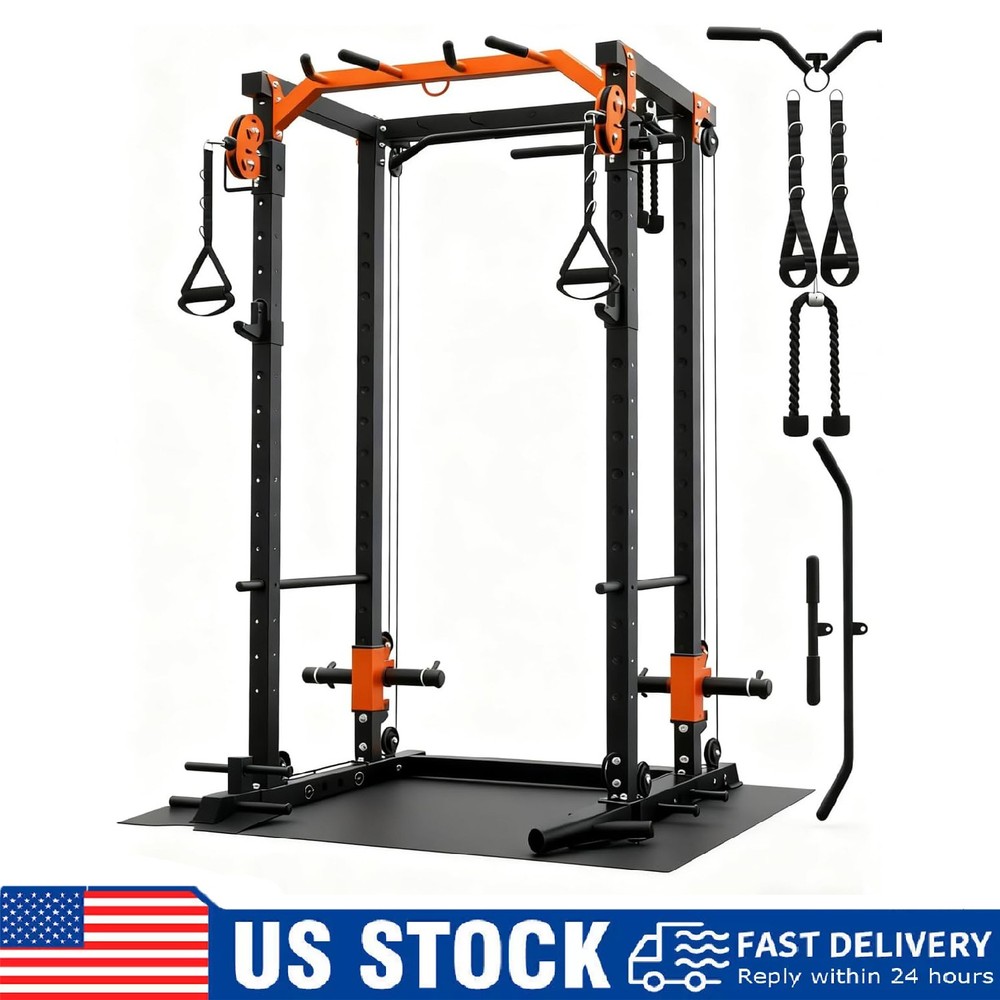 Power Cage 2000LBS Squat Rack for Home Gym Workout with Cable Crossover System