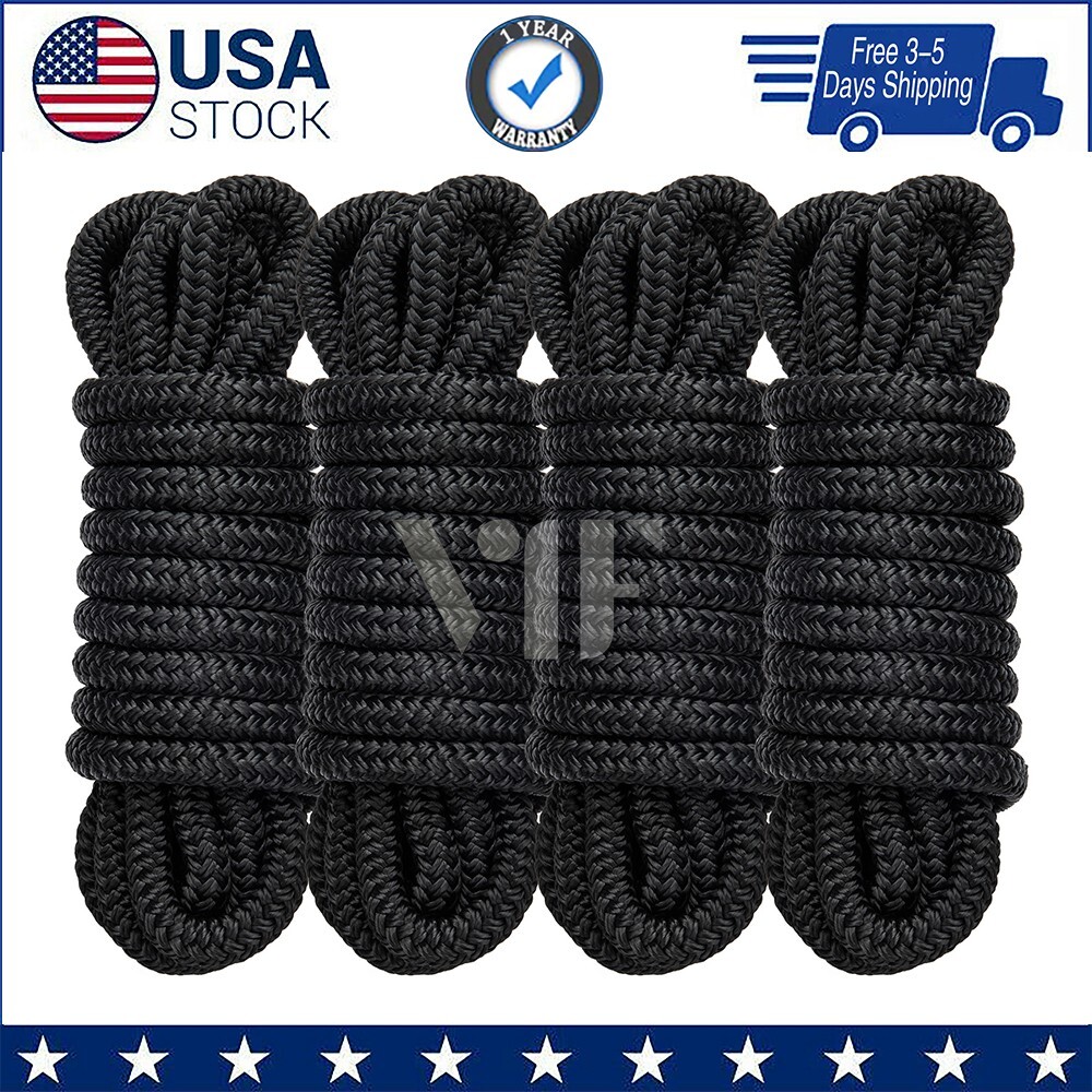 4 Pack 1/2 x 15 Dock Lines Nylon Rope for Boats Double Braided Boat Accessories