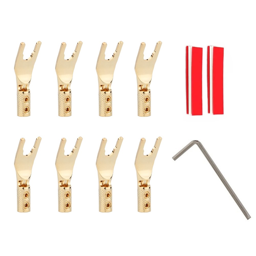 8pcs Pure copper Y Spade Plug Speaker Cable Connector HIFI Audio Amplifier Fork