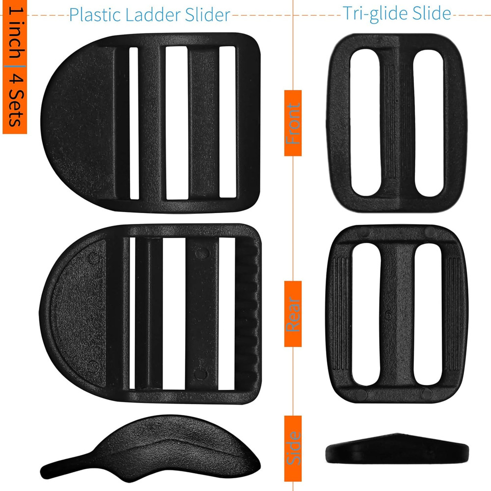LASIGHT 4 Pack Slider Ladder Lock Buckle and Tri-Glide Slide