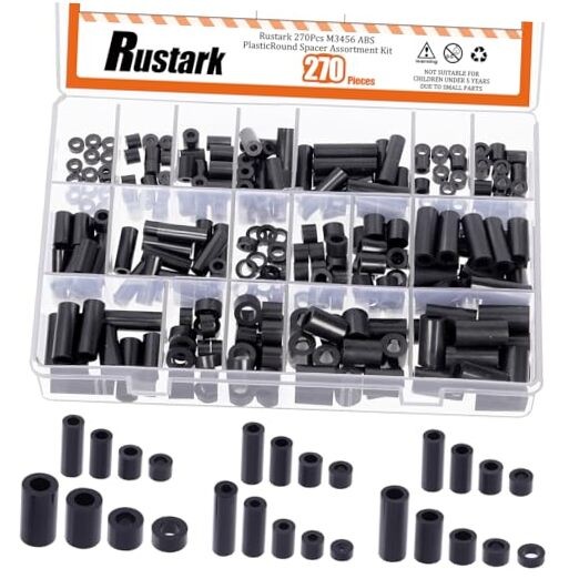 270Pcs 18 Sizes M3 M4 M5 M6 Nylon Round Spacer Standoff Assortment Kit Black