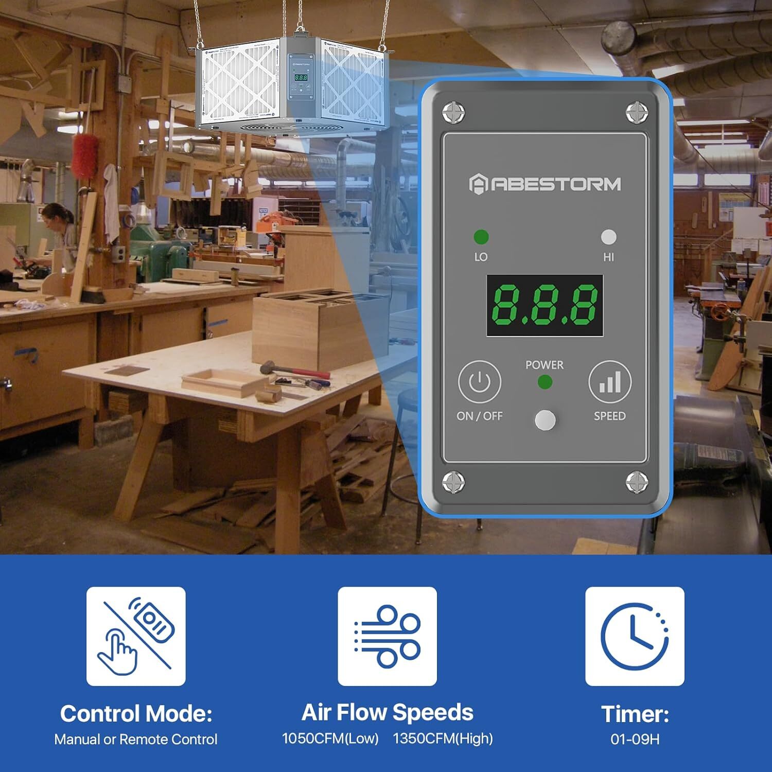 ABESTORM 360 Intake Air Filtration System Woodworking 1350CFM Hanging Air Filter