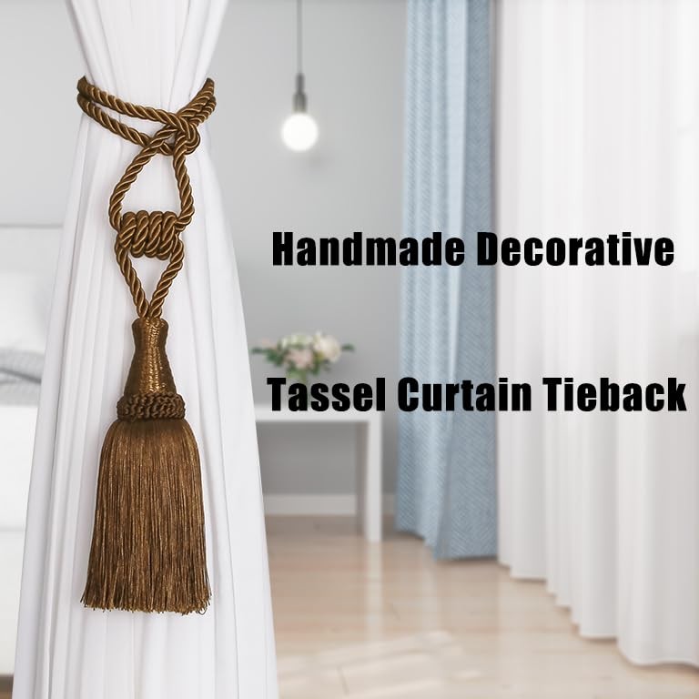Curtain Tiebacks Handmade Holdbacks for Curtains Drape 2 Pack Coffee