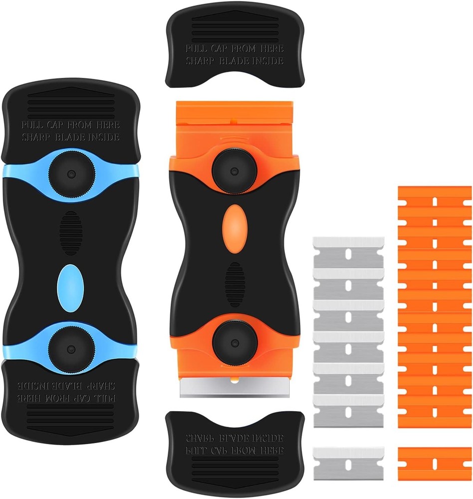 2PACK Razor Blade Scraper, 2-in-1 Scraper Tool with 12Pcs Plastic Blades and 7Pc